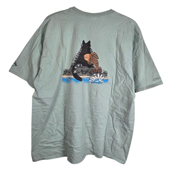 Vtg Crazy Shirts B Kliban Diamond Head Waikiki TShirt XXL Cat Fish Green 2-Sided - Picture 2 of 9